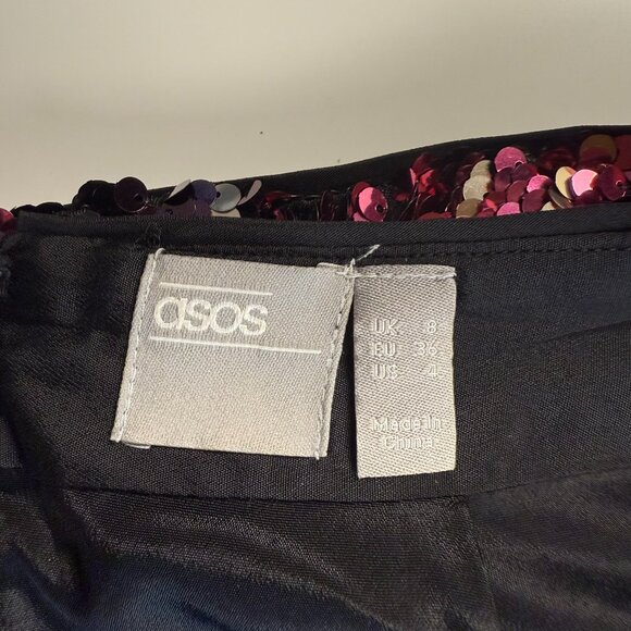 ASOS Sequin Faux Wrap Mini Skirt Black Gold Pink Purple Size 4 - Picture 7 of 11